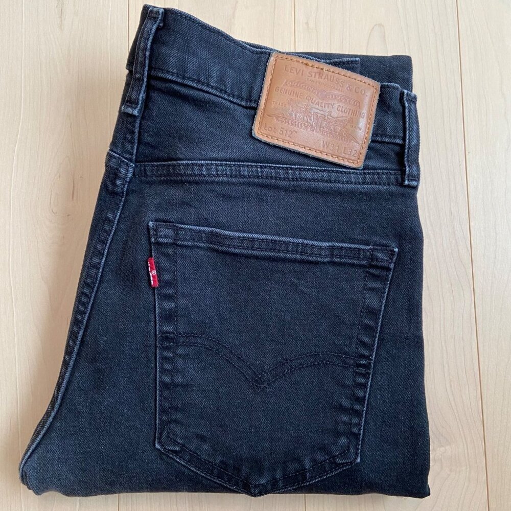 Levis Premium denim 512 Mens Black Denim Jeans size 31 zip fly Slim tapered Fit